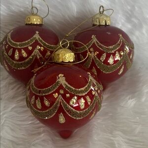 Set of 3 Elegant Red and Gold Holiday Ornaments